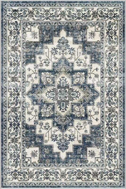 Dripex Vintage Collection Washable Area Rug - 2x3 Door Mat Small Entryway Rug Distressed Non-Slip Low-Pile Floor Carpet for Indoor Front Entrance Kitchen Bathroom Living Room Bedroom
