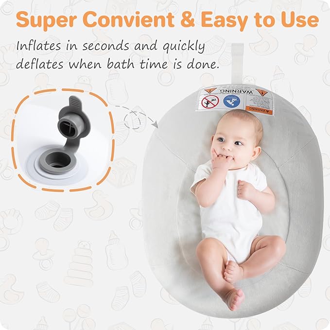 Inflatable Baby Bathtub, NICEMER Infant Bathtub Sink Bather Includes Microfleece Cover 2-in-1 Detachable Swaddle Wings and Storage Bag, Present for 0-6 Months Newborns, Portable Home Travel