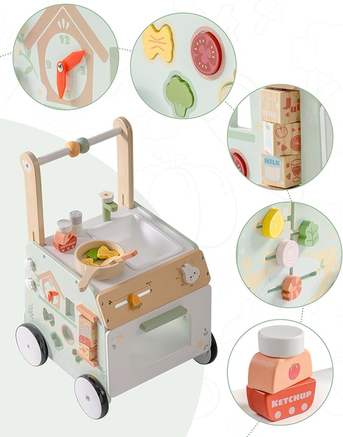 ROBUD Wooden Baby Push Walker, Learning Walking Toys, Adjustable Height Baby Walker with Decelerator, Montessori Toys for Baby 12 Months+, WRP24