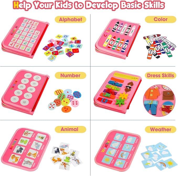 Winblo Toddler Busy Board - Montessori Toys for Toddler Girl Birthday Gift, Educational Learning Sensory Busy Book for Toddlers Girls, Toddlers Activities Travel Toys for Airplane Car