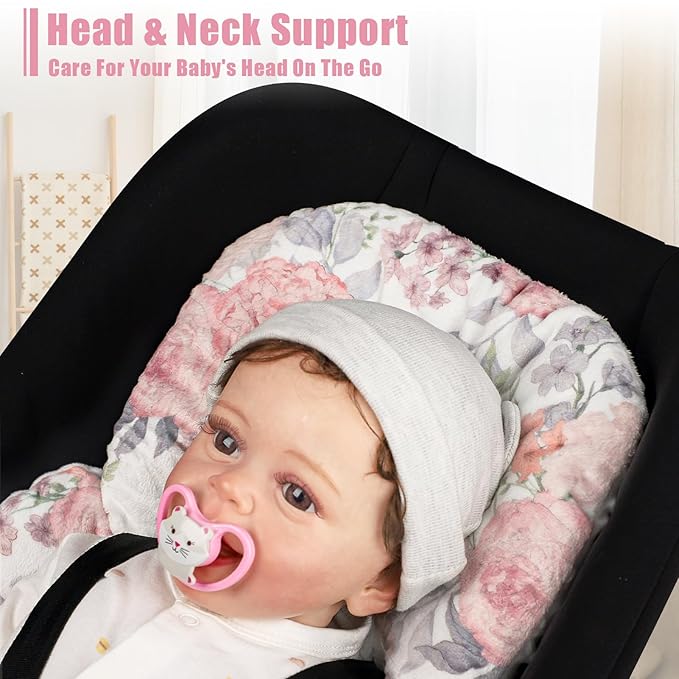 Infant Car Seat Insert, HNHUAMING Baby Car Seat Head & Body Support for Newborn, Ultra Soft Reversible Preemie Carseat Insert Cushion for Girls Boys, Fit Car Seat, Stroller, Swing, Bouncer, Pink