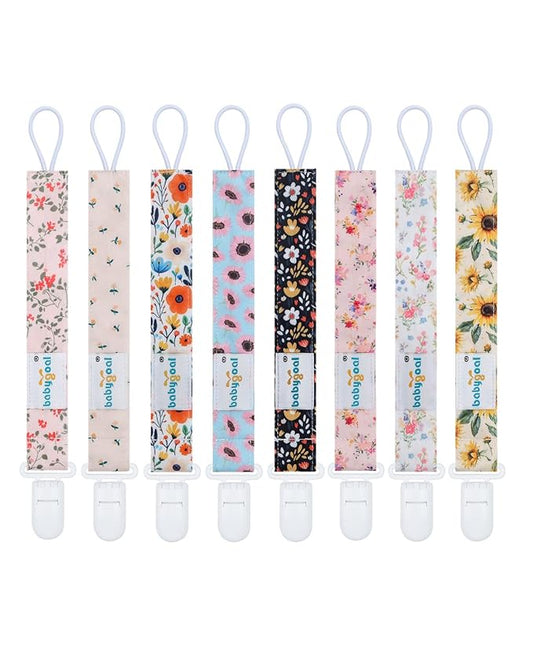 Babygoal Flower Pacifier Clips, 8 Pack Binky Paci Holder Clips for Baby Boys and Girls Fits for Most Pacifier, Binkie Styles & Baby Teethers & Toys and Gift 8PS48-B