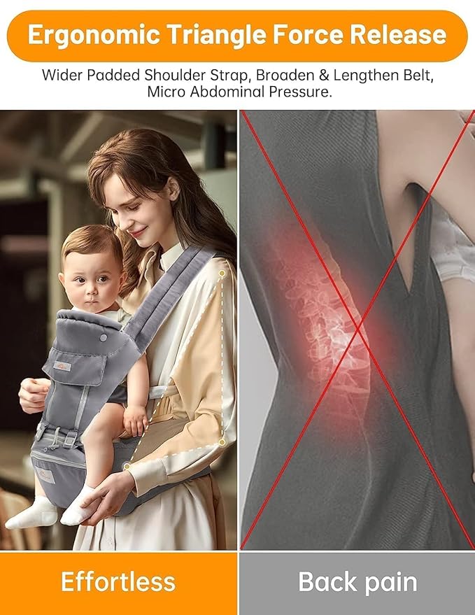 Baby Carrier with Hip Seat, 6 in 1 Baby Carrier Newborn to Toddler, Adjustable Infant Carrier with Hood, All Seasons & All Position Baby Holder Carrier for Breastfeeding