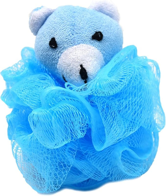 Cute Unicorn Kids Bath Loofahs Balls for Baby Girls Boys Mesh Shower Ball Pouf Exfoliating Bath Sponge Body Cleaner Bath Accessories (Blue Bear B)