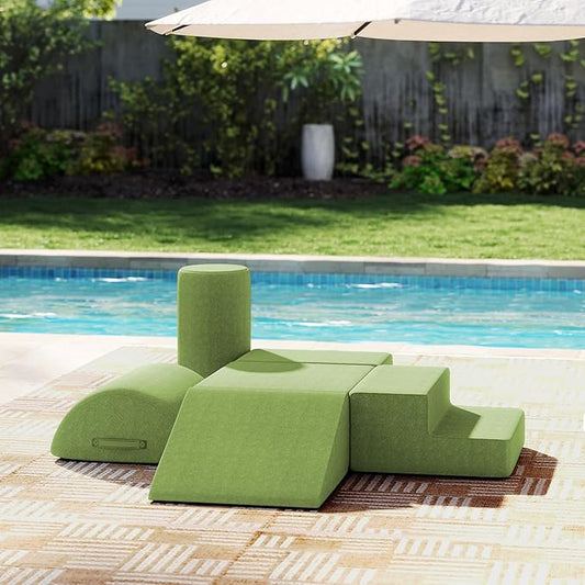 jela Kids Foam Climbing Blocks 6Pcs Soft Play Equipment Waterproof Fabric, UV Resistant Toddler Climbing Toys Indoor& Outdoor Soft Play Climbing, Lightweight Climbing Blocks forToddlers (Green)