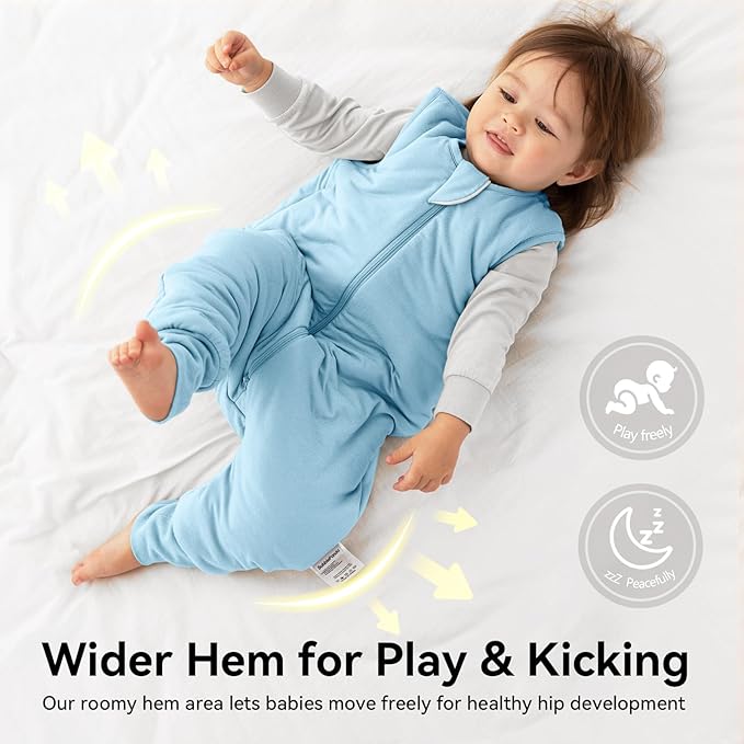 Rayon Made From Bamboo Sleep Sack 12-24 Months 0.5 Tog Ultra Soft Summer Toddler Sleep Sack 1t-2t with Feet 2-Way Zipper Lightweight Sleeping Bag Baby Wearable Blanket (2 Pack)-Green & Blue