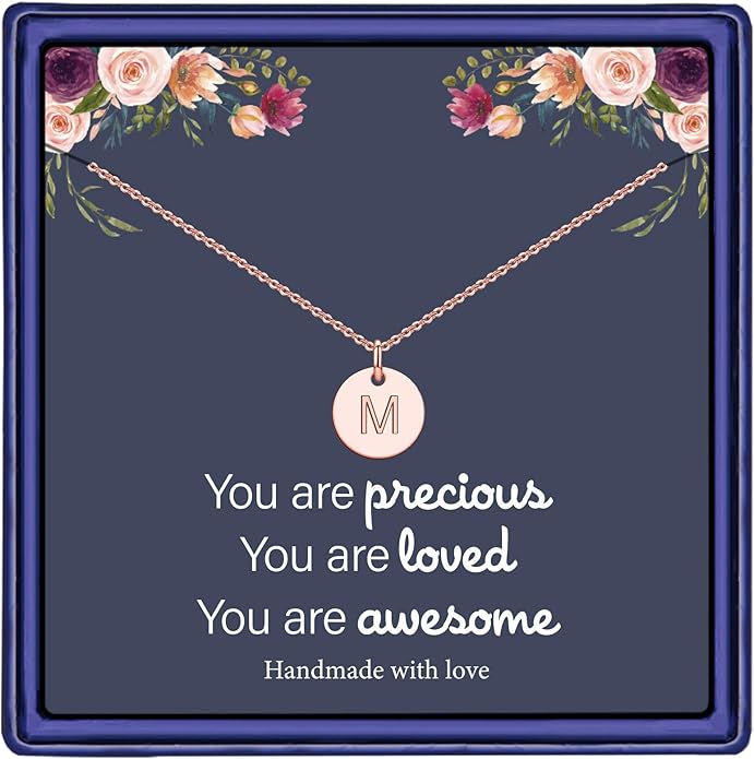 Hidepoo Disc Initial Necklace Gifts for Girls - 14K Gold Filled/Rose Gold/S925 Sterling Silver Disc Initial Necklaces Personalized Birthday Gift Tiny Initial Necklace Jewelry for Girls Women