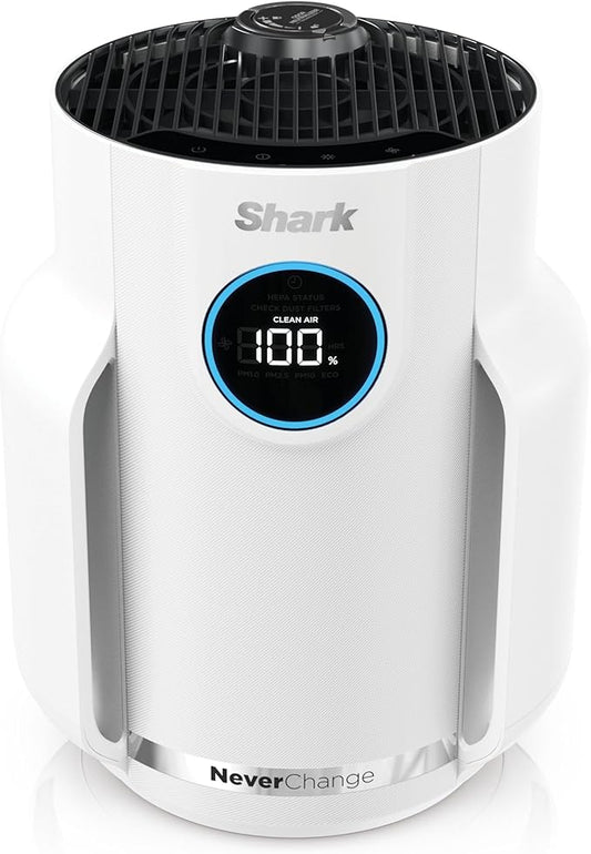 Shark NeverChange Air Purifier Compact Pro with Long-lasting HEPA Exceeding Filtration, Captures Pet Dander, Dust, Smoke, and Allergens, up to 250 sq. ft. for Bedroom, Home Office, Dorm, HP072WH