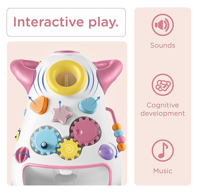 KÜB Montessori Baby Walker - Interactive Push Toy for Toddlers Learning to Walk with Soft Music & Lights, Adjustable Speed & Non-Slip Wheels, Educational Activity Center