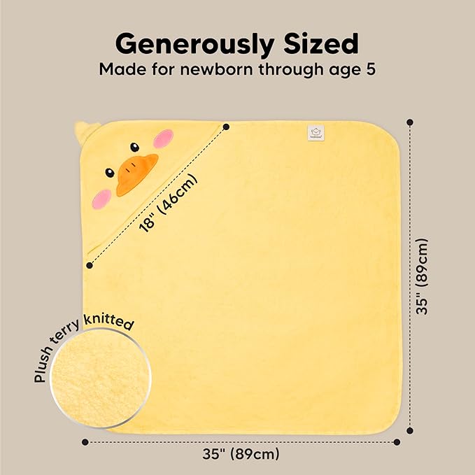 KeaBabies Hooded Baby Towel for Newborn - Viscose Derived from Bamboo Large Baby Bath Towels with Hood for Boys, Girls, Toddler, Extra Absorbent & Soft Newborn Bath Essentials (Duck)