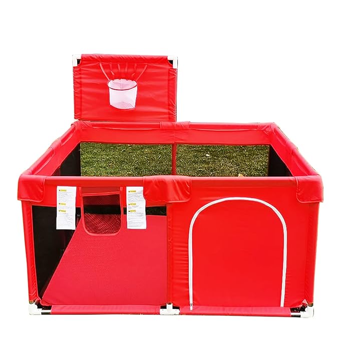 Portable Large Baby Ball Pit Playpen Playard Fence with Basketball Hoop Breathable Mesh for Indoors Outdoors Infant Toddler Kids Large