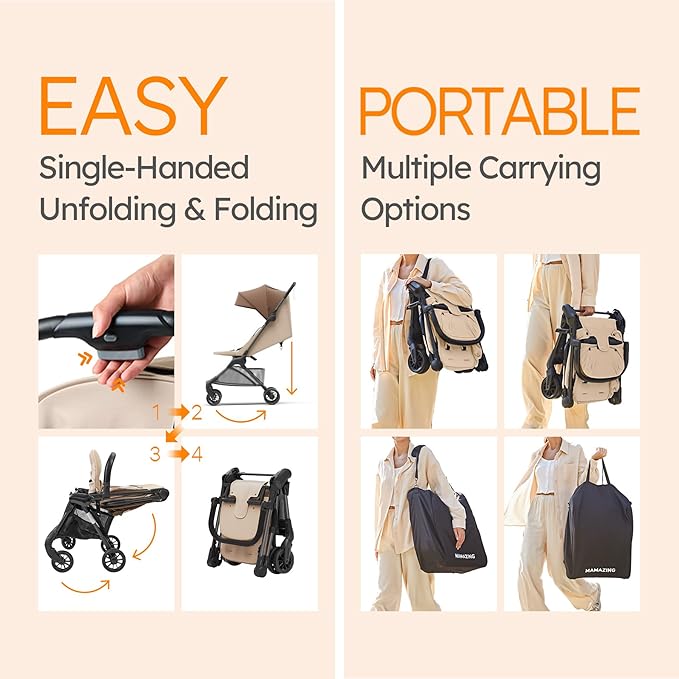 Lightweight Baby Strollers for Airplane, Ultra-Compact Travel Stroller, Light & Strong Portable Toddler Stroller with Carbon Fiber Frame and UPF 50+ Waterproof Canopy, Only 9.9 lbs, Brown