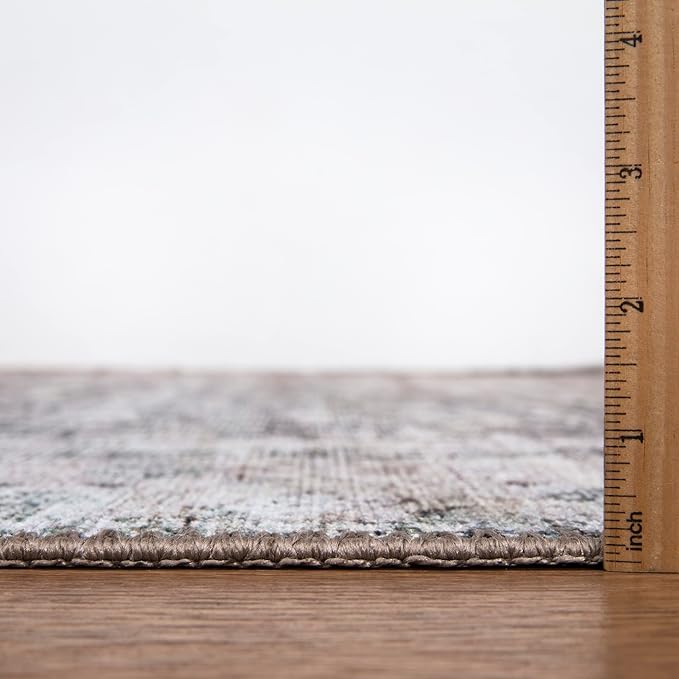 Bloom Rugs Washable Non-Slip 7 ft Runner - Tan/Blue/Green Traditional Runner for Entryway, Hallway, Bathroom, and Kitchen - Exact Size: 2.5' x 7'