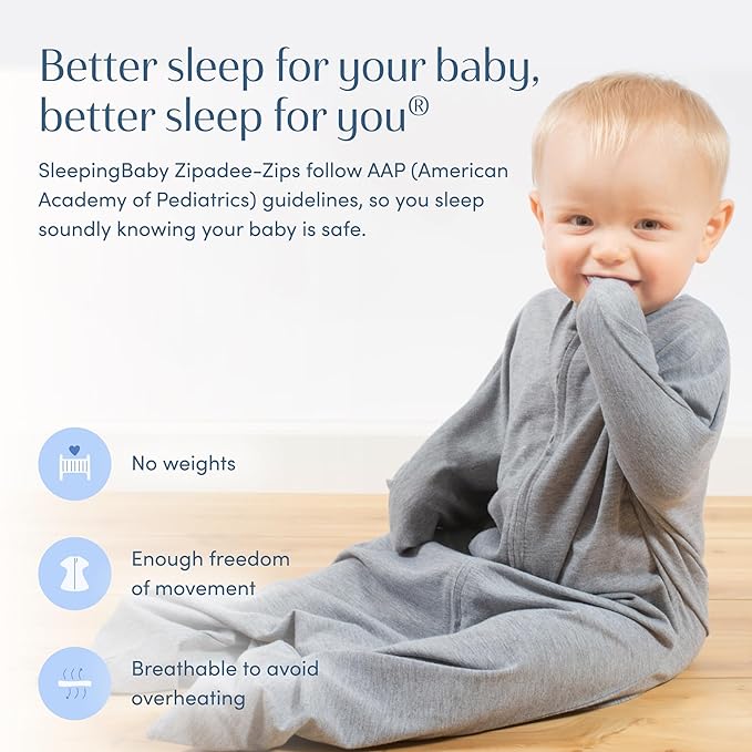 SleepingBaby Zipadee-Zip Transition Swaddle - Cozy Baby Swaddle Blanket with Zipper Convenience - Roomy Wearable Blanket for Easy Diaper Changes - Heather Grey, X-Small (3-6 Month)