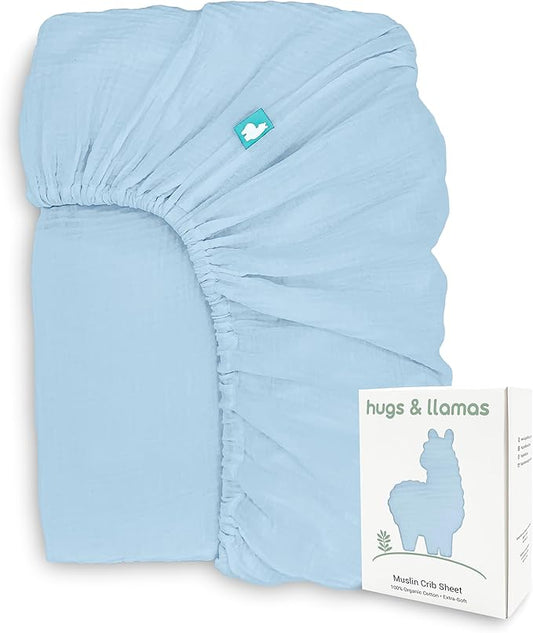 Hugs & Llamas | 100% Organic Cotton Muslin Fitted Crib Sheet | Premium Baby Bedding for Boys & Girls | Neutral Design | Fits Standard Mattress