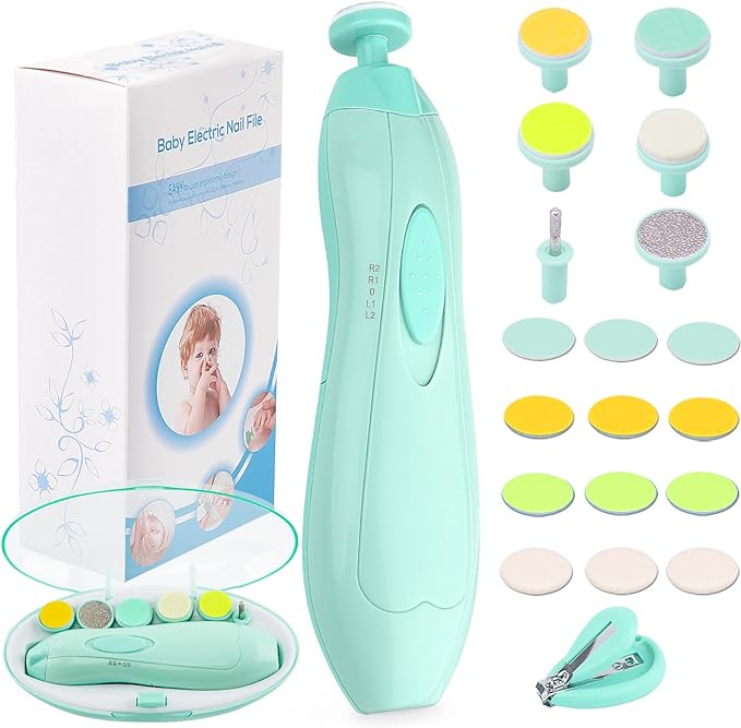 Baby Nail Trimmer Electric Nail File Baby Nail Clippers, 20 in 1 Safe Nail Filer Grinder Kit for Newborn Infant Toddler Kids or Adults Toes Fingernails Care Trim Polish, Led Light and Grinding Heads