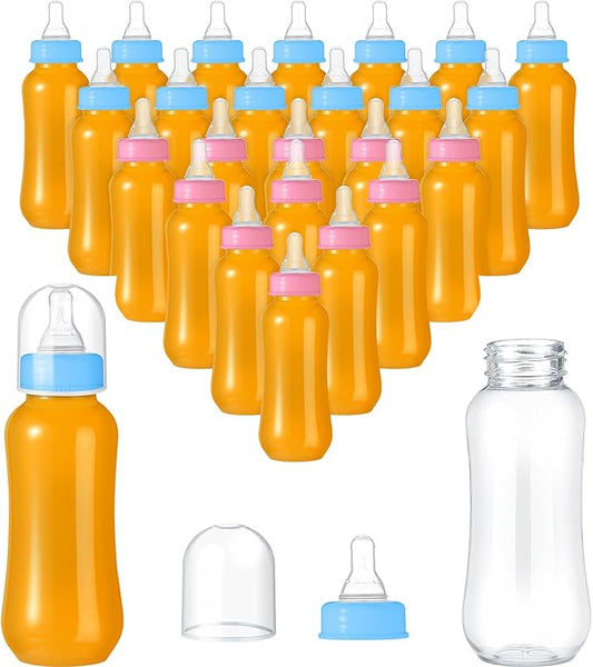 Norme Baby Shower Bottles 9.5 oz Plastic Baby Bottles Chug Sign Shower Game Party Favors Baby Bottles Bulk for Baby Shower Decorations Gender Reveal Gifts(Blue, Pink, 24 Pcs)