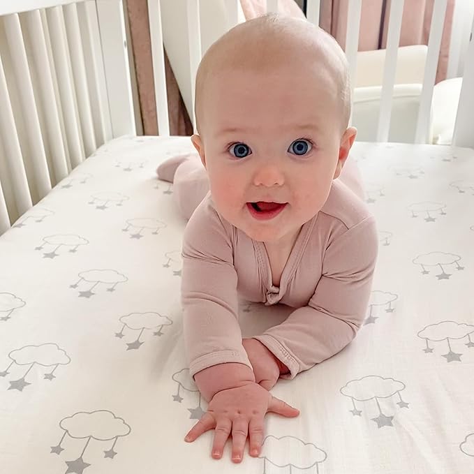 Newton Baby Organic Fitted Crib Sheet (2-Pack) - Ultra Breathable and Soft, 100% Organic Muslin Cotton, Wishing on a Star Print + Solid White, Fits All Standard Cribs