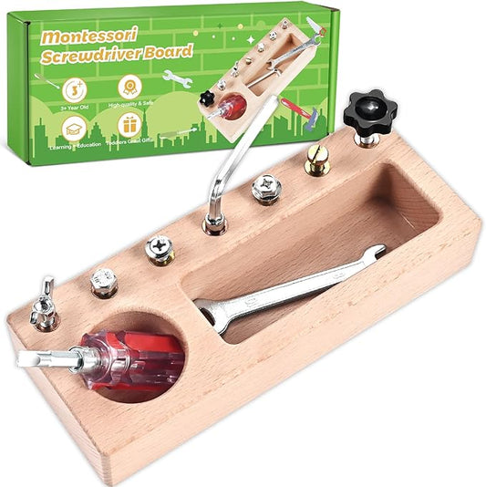 Montessori Screwdriver Board Set, Wooden Montessori Toys for 3 4 5 Year Old, Toddler Screwdriver Toy, Kids Tool Set, Preschool Learning Sensory Toy, Fine Motor Skills Toys