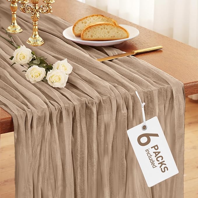 Pureegg 6-Pack Cheese Cloths Table Runner, 120'' Boho Table Cloth Decorations for Party, Baby Shower, Wedding and Farmhouse, Fabric Room Decor, Nude