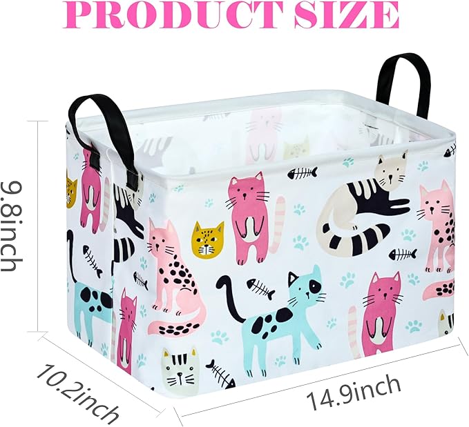 Cute Cat Pattern Gift Laundry Basket for Girls and Boys, Baby Storage Bin for Dirty Cloth, Toys, Kids Clothes Gift Storage Box with Handles