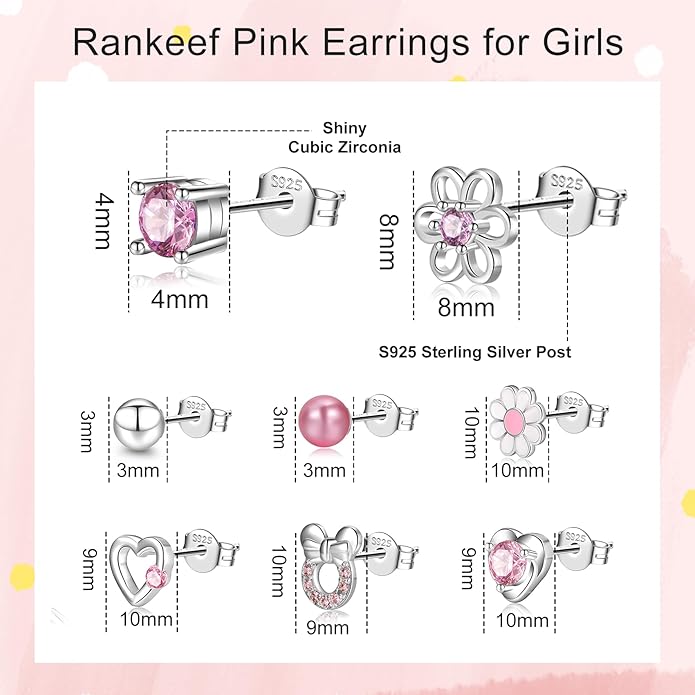 6 Pairs Huggie Hoop Earrings 925 Sterling Silver Stud Sets Cute Heart Hoops Tiny Cubic Zirconia Flower Stud Small Hypoallergenic Cartilage Sleeper Earrings