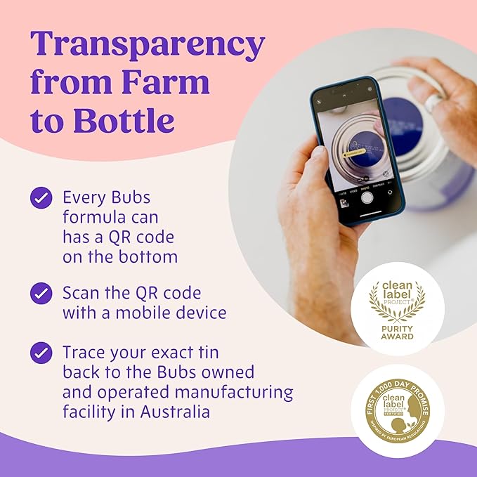 Bubs 365 Day Grass Fed Infant Formula with Iron, Cow Milk-Based Powder for Infants 0-12 Months, Made with Non-GMO Milk, 20 oz