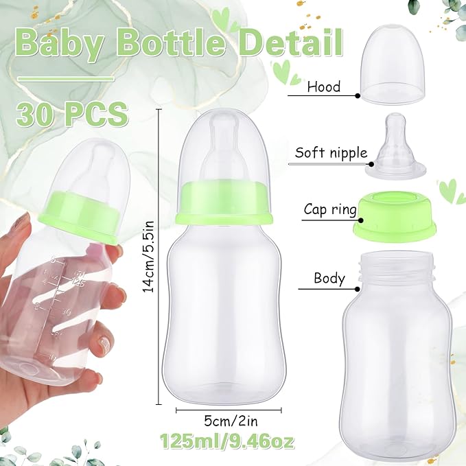 30 Pcs Baby Shower Favors Party Game Mini Baby Bottles Gift Sets for Boy Girl Gender Reveal Birthday Party Supplies Gift (Green)