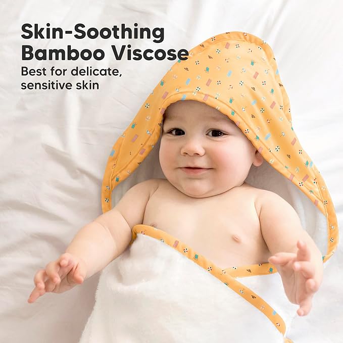 KeaBabies Hooded Baby Towel for Newborn - Viscose Derived from Bamboo Large Baby Bath Towels with Hood for Boys, Girls, Toddler, Extra Absorbent & Soft Newborn Bath Essentials (Beach Day)