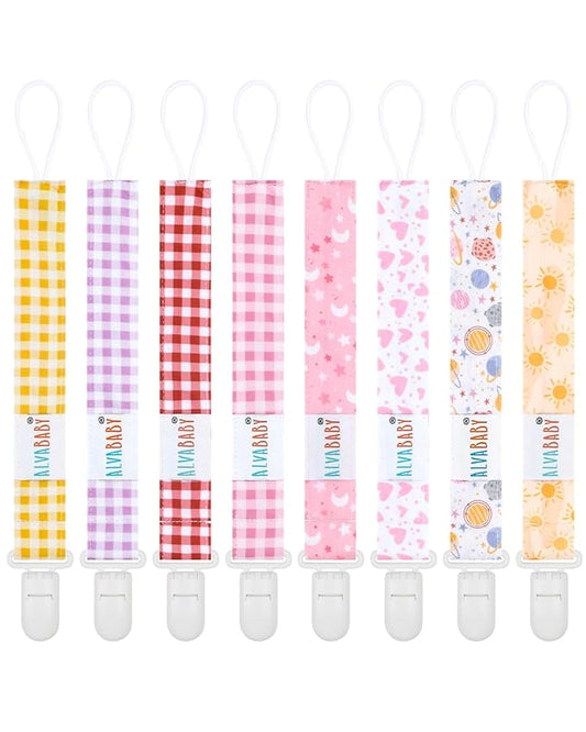 ALVABABY Pacifier Clips 8 Pack Binky Paci Clip Holder Leashes for Newborn Baby Boys Girls 8DP23A
