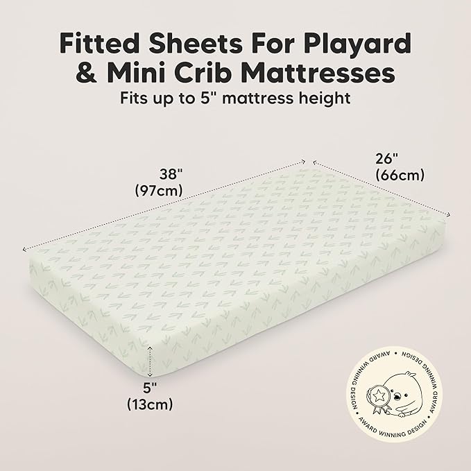2-Pack Mini Crib Sheets Fitted - 38x26 Pack N Play Sheets for Pack and Play Mattress, Organic Cotton, Soft & Breathable Playard Bedding, Neutral Mini Toddler Bed Cover for Boys, Girls (Fleur)