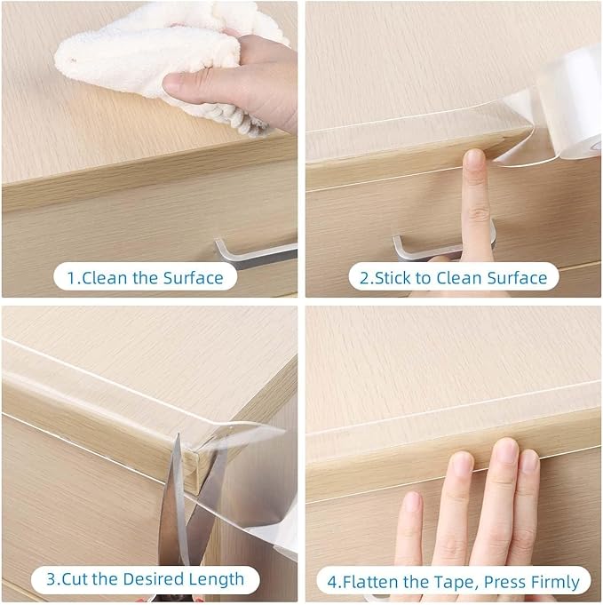 3Pack Clear Edge Protector Strip, 0.8in x 9.84FT(29.52FT Total), Sharp Edge Wrap Cover Tape, Self Adhesive Protective Bumper Guards for Cabinet Door Desk Glass Table Furniture, Kitchen Countertop