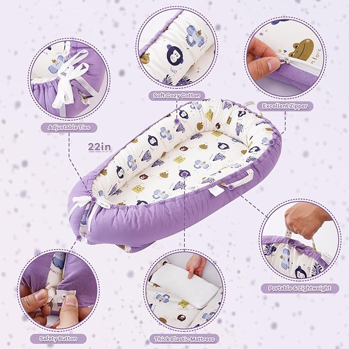 ALINUX Baby Lounger for Newborn 0-24 Months,100% Cotton Baby Lounger Cover, Suitable for Babies Aged 0-24 Months,Purple