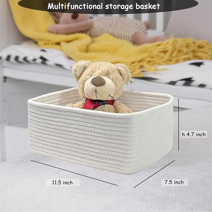 COMFY-HOMI 11.5"x7.5"x4.7" Storage Baskets for Organizing | Cotton Rope Woven Basket | Toy Storage Bin Box | Basket for Shelves, Closet Organizer Bin, Decorative Closet Shelf, 3 Pack, All white