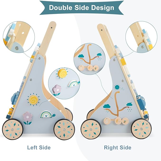 Beright Wooden Baby Walker, Baby Push Walker, Weather Theme, Learning Activity Center for Boys and Girls, Sit-to-Stand Push Toys, Upgraded