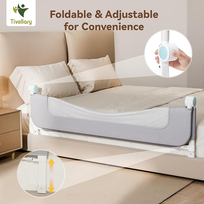 Reinforced Bed Rail for Toddlers – 59’’ Extra Long Safety Guard with Thickened Material, Adjustable & Folding Bed Rails for Twin, Full, Queen, King Beds