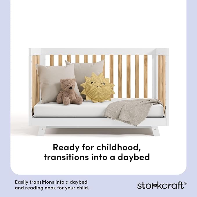Storkcraft Beckett Grow-with-Me Convertible Crib (Natural & White) – GREENGUARD Gold Certified, Converts to Toddler Bed & Daybed, Fits Standard Crib Mattress, Easy-to-Assemble
