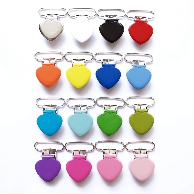 20Pcs Enamel Suspender Clips Metal Heart Pacifier Clips for Pacifier Holder Clip Bed Sheet Garment Mitten Making DIY Jewelry Accessories Mix 16 Colors