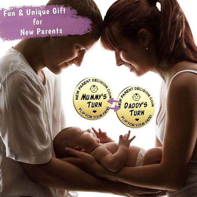 Fathers Day New Baby Gifts for Parents,Double-Sided Decision Coin Gift for New Mom & Dad,Funny Baby Shower Gifts for Couple,Gifts for Pregnant Women as Halloween Thanksgiving Christmas Gift，A-Gold
