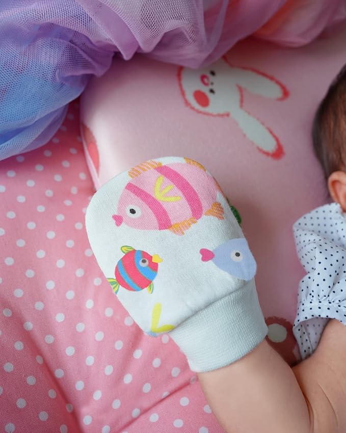 RATIVE Wrist Tab Baby Mittens 0-6,6-12 Months Organic Cotton for Newborn Baby Boys Girls