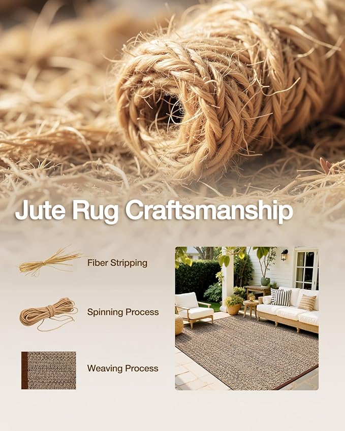 LUMI Jute Area Rug 8x10 for Living Room, Natural Handwoven Rugs Non Slip, Farmhouse Braided Carpets No Shedding for High Traffic, Dining Room, Indoor, Outdoor, Patio