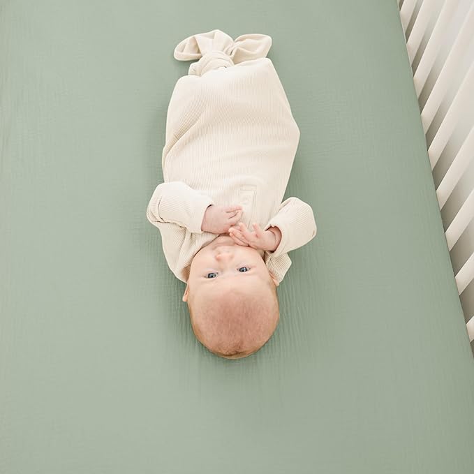 Konssy Muslin Crib Sheets 2 PCS, 100% Cotton Baby Crib Sheets for Standard Crib Mattress (28"x 52"), Soft and Breathable for Boys, Girls (Woodland,Sage)