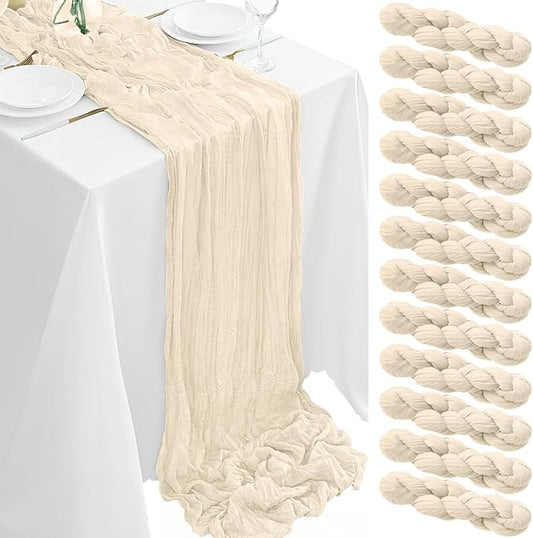 12Pack Ivory Cheesecloth Table Runner 35 x 120 inch Cheese Cloth Table Runner 10FT Boho Table Runners Rustic Gauze Table Runners for Party Wedding Birthday Dining Bridal Shower Baby Shower Decor