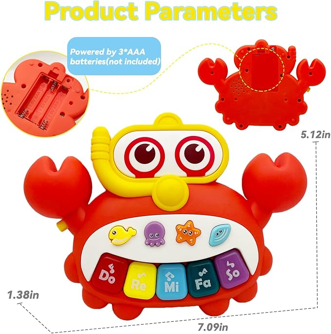 Baby Musical Toys Piano for 2 Year Old Girls Boys Age 2 Light Up Music Learning Toys for Toddlers 3 Easter Gifts Infant Baby 18 Month (Crab)