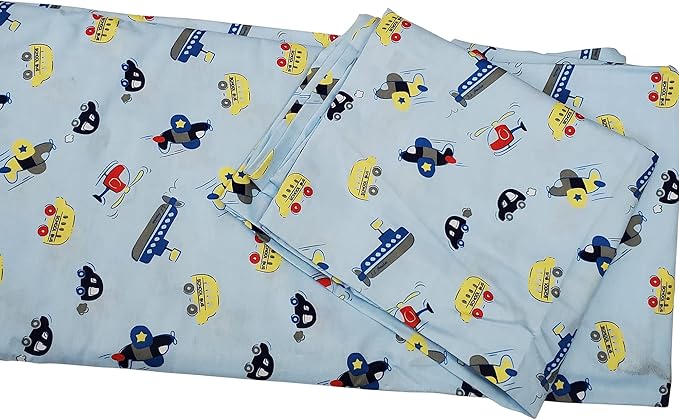 2-Piece Kids Twin Sheets Set, 100% Woven Cotton, Deep Pocket Bed Sheet 39 x 75 x 15in + Pillowcase 20 x 30, Cars, Boats, & Planes