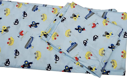 2-Piece Kids Twin Sheets Set, 100% Woven Cotton, Deep Pocket Bed Sheet 39 x 75 x 15in + Pillowcase 20 x 30, Cars, Boats, & Planes