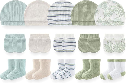 Baby Girls Boys Hats Mittens and Socks Set Cotton Infant Caps Newborn Soft Gloves 0-6 Months