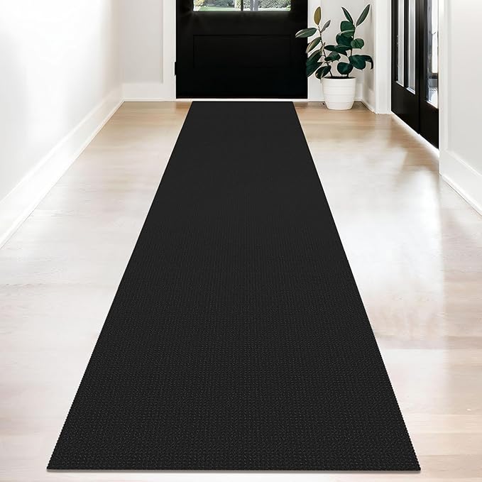 KOZYFLY Long Runners for Hallways 2x12 ft Washable Kitchen Runner Non Slip Rubber Backed Hallway Rugs Cotton Entryway Runner Rug Floor Carpet for Indoor Hall, Backdoor, Kitchen, Black/Dark Grey