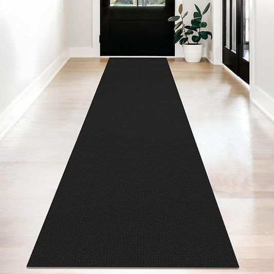 KOZYFLY Long Runners for Hallways 2x12 ft Washable Kitchen Runner Non Slip Rubber Backed Hallway Rugs Cotton Entryway Runner Rug Floor Carpet for Indoor Hall, Backdoor, Kitchen, Black/Dark Grey