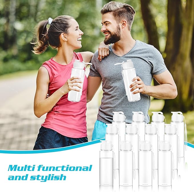 Olgaa 12 Pack Water Bottles Bulk 17 oz End of the Year Gifts for Students Kids from Teacher Reusable Leak Portable Plastic Sports Summer Drink Water Bottles with Handle Strap for Cycling Camping